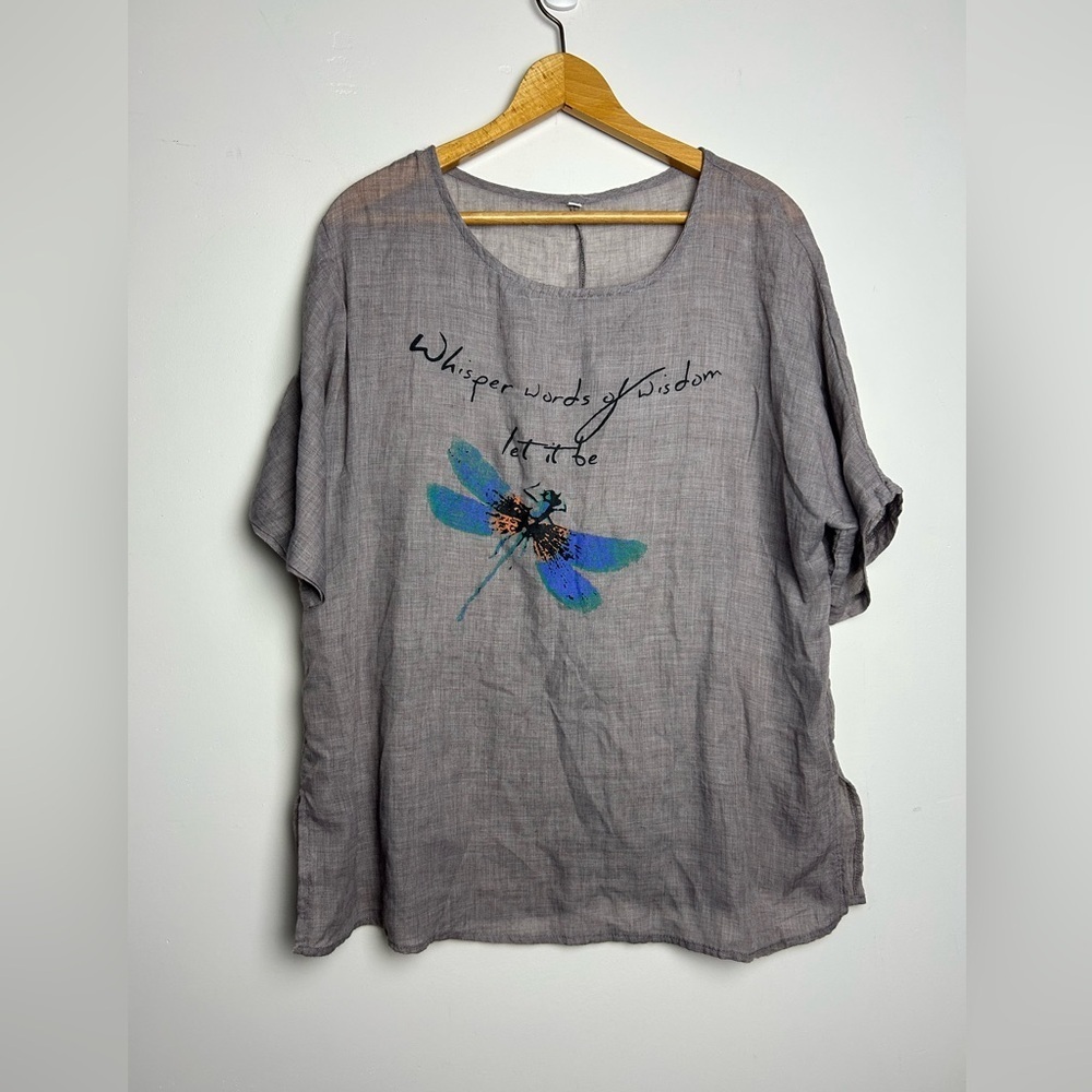 Blouse Butterfly Print Lightweight Top Whisper words of wisdom le it be Size XL